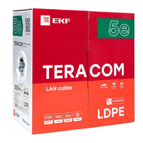 Кабель витая пара F/UTP кат.5E 4 пары solid внешн. LDPE черн. TERACOM EKF TRC-5EFTP-04PE-BK-OUT3