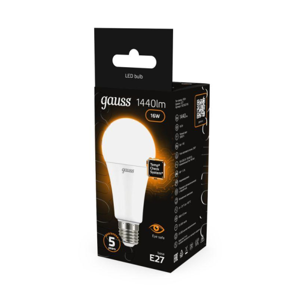 Лампа светодиодная Black 16Вт A60 грушевидная 3000К тепл. бел. E27 1380лм GAUSS 102502116