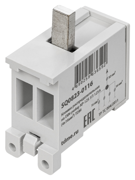 Клемма распределительная на DIN-рейку КР-125 1П 125А (4х16мм²) TDM