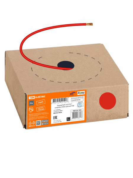 Провод ПуГВ 1х0,5 ГОСТ в коробке (250м), красный TDM