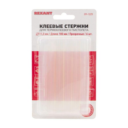 Стержень клеевой d11мм L100мм прозр. (блист.6шт) Rexant 09-1225