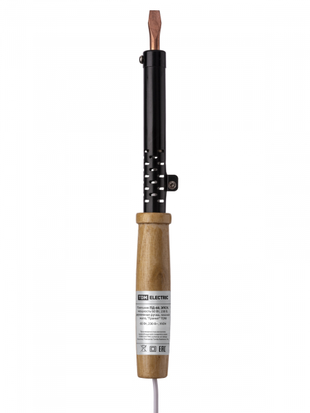 Паяльник ПД-60, ЭПСН, мощность 60 Вт, 230 В, деревянная ручка, плоское жало, "Гранит" TDM