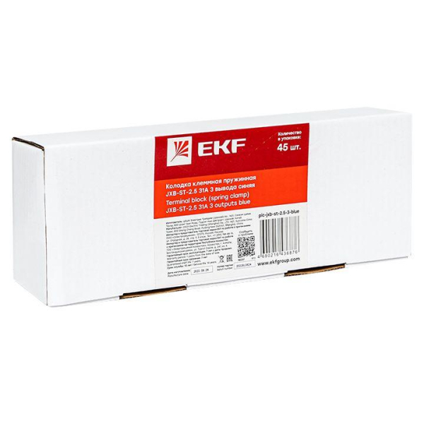 Колодка клеммная ST-2.5 31А 3 вывода пружинная син. EKF plc-st-2.5-3-blue