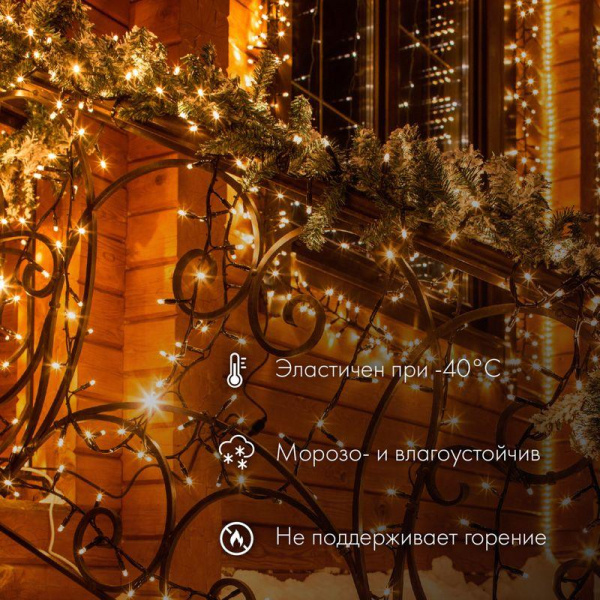 Гирлянда модульная "Дюраплей LED" 20м 200LED мерцающий "Flashing" (каждый 5-й диод) бел. провод бел. каучук Neon-Night 315-185