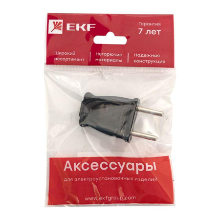 Вилка плоская 10А 250В без заземл. черн. PROxima EKF EKF AVP10-30-rpl