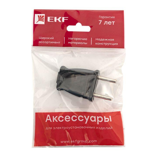 Вилка плоская 10А 250В без заземл. черн. PROxima EKF EKF AVP10-30-rpl