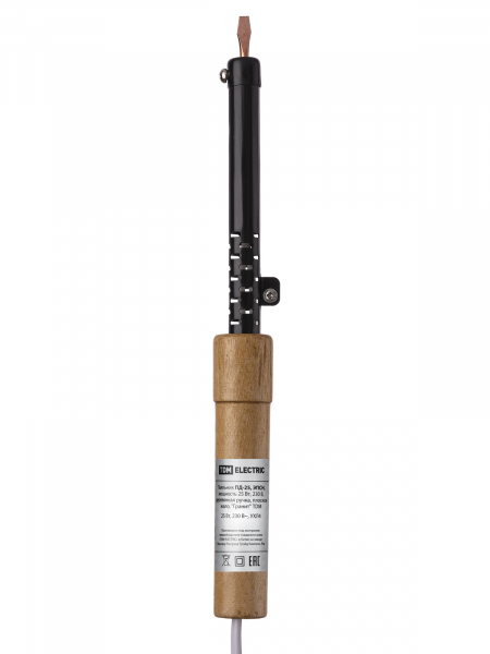 Паяльник ПД-25, ЭПСН, мощность 25 Вт, 230 В, деревянная ручка, плоское жало, "Гранит" TDM