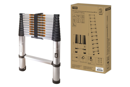 Лестница телескопическая алюминиевая ЛТ-11, 11 ступеней, h=3200 мм, "Алмаз" TDM