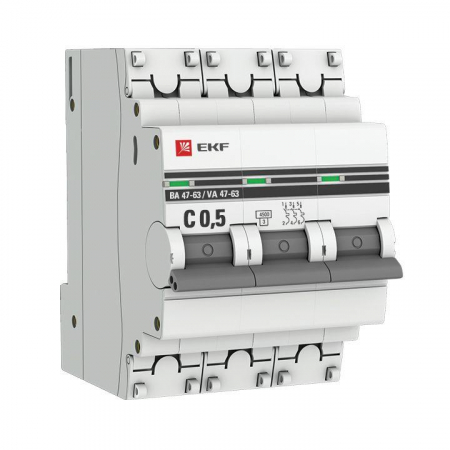 Выключатель автоматический модульный 3п C 0.5А 4.5кА ВА 47-63 PROxima EKF mcb4763-3-0.5C-pro