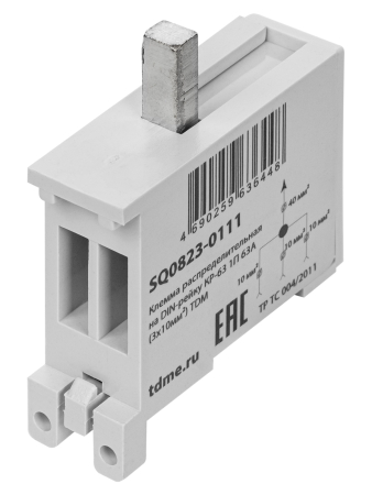 Клемма распределительная на DIN-рейку КР-63 1П 63А (3х10мм²) TDM