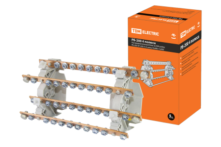 Распределительный блок на DIN-рейку РБ-200 4П 200А (4 шины 10xM6+1хM8) TDM