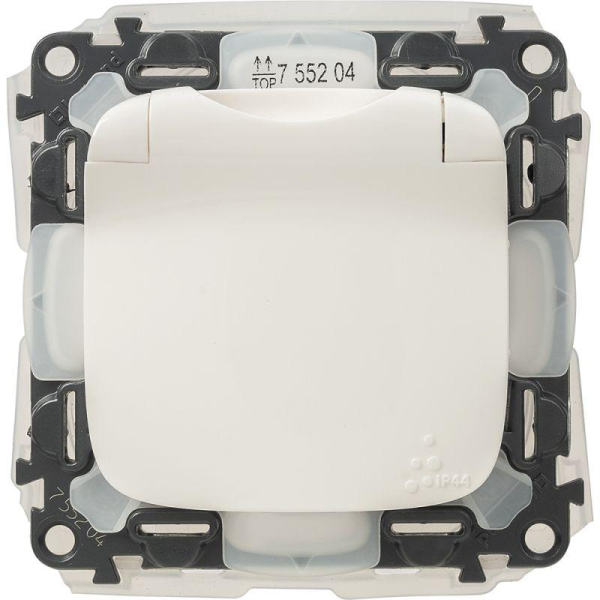 Розетка 1-м СП Valena Allure 16А IP44 250В 2P+E защ. шторки с крышкой механизм бел. Leg 755204