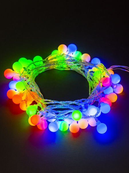 Гирлянда светодиодная "Шарики" 50LED, 5м, 8 режимов, многоцвет., прозр. шнур, 250 В, TDM