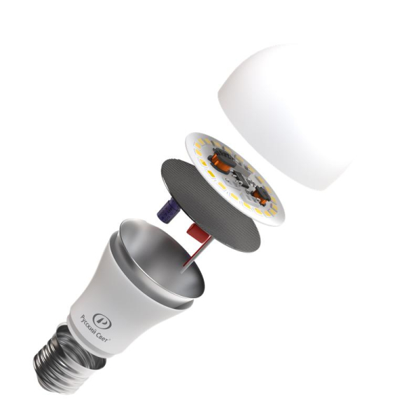 Лампа светодиодная RS LED A60 E27 7W 220-240V 6500К 7Вт грушевидная 700лм Ra 90 Русский Свет 15010345036