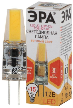 Лампа светодиодная LED-JC-1.5W-12V-COB-827-G4 120лм ЭРА Б0033197