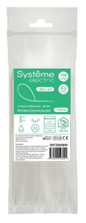 Стяжка кабельная 200х4.8 бел. (уп.100шт) SE IMT20048W