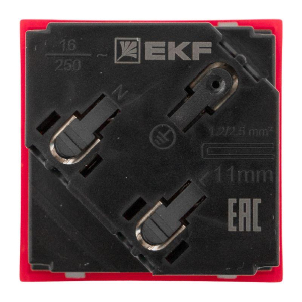 Розетка 45х45 (2 модуля) с заземл. красн. EKF E2MR16-028-70-45-SL