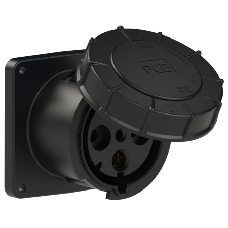 344-6xs PCE Розетка встраиваемая 125А/400V/3P+E/IP67, черная, фланец 120x120