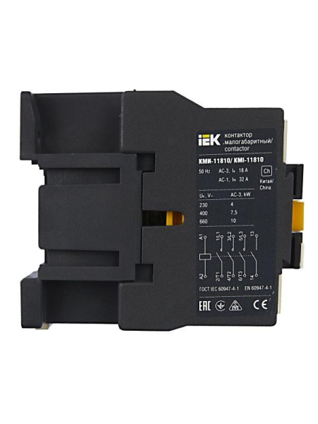 Контактор КМИ-11810 18А 230В/АС3 1НО IEK KKM11-018-230-10