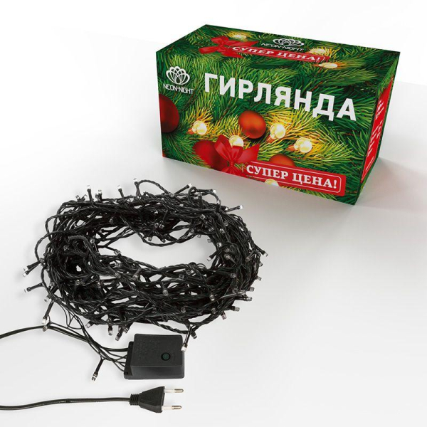 Гирлянда светодиодная универсальная 200LED бел. 20м с контроллером Neon-Night 303-106
