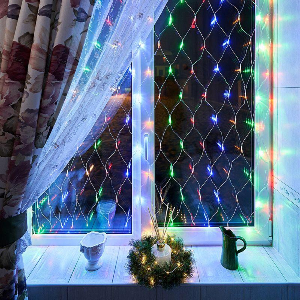 Гирлянда "Сеть" с контроллером 1.5х1.5м 150LED мульти. прозр. провод 12Вт 220В IP20 NEON-NIGHT 215-129