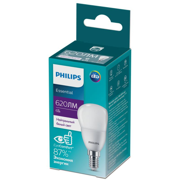 Лампа светодиодная ESS LEDLustre 6Вт P45FR 620лм E14 840 PHILIPS 929002971707