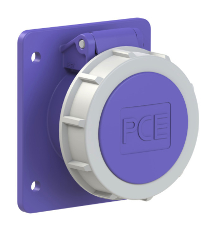 3722f87v PCE Розетка встраиваемая 32А/24V/2P/IP67, фланец 75х85, никелированные контакты