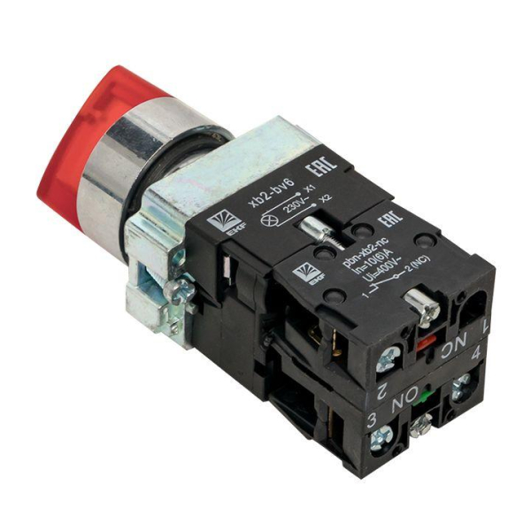 Переключатель BD21 2P с красн. подстветкой 230В NO PROxima EKF xb2-bk21-r-230