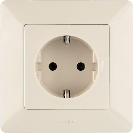 Розетка 1-м СП Valena Life 16А IP2X 250В 2P+E безвинт. клеммы с лицев. панелью механизм сл. кость Leg 753521