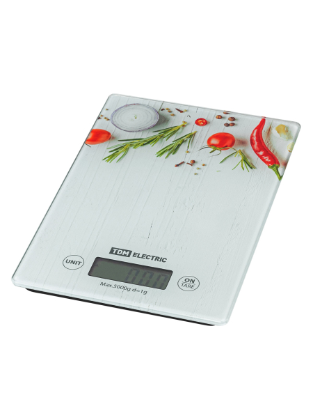 Весы электронные кухонные "Специи", стекло, деление 1 г, макс. 5 кг, TDM