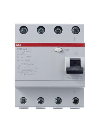Выключатель дифференциального тока (УЗО) 4п 25А 30мА тип AC FH204 ABB 2CSF204004R1250