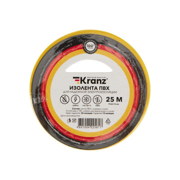 Изолента ПВХ 0.13х19мм 25м желт. Kranz KR-09-2202