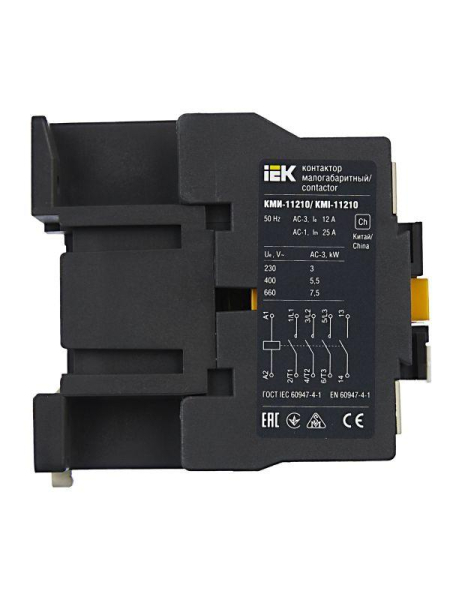 Контактор КМИ-11210 12А 24В/АС3 1НО IEK KKM11-012-024-10