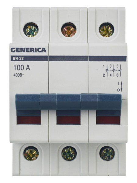 Выключатель нагрузки (мини-рубильник) 3п ВН-32 100А GENERICA MNV15-3-100