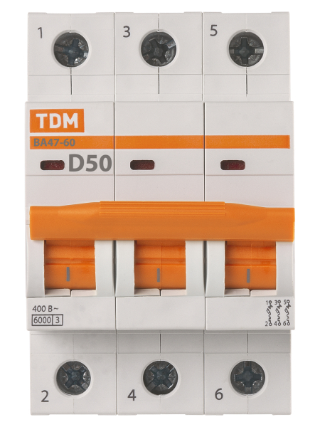 Авт. выкл. ВА47-60 3Р 50А 6кА х-ка D TDM