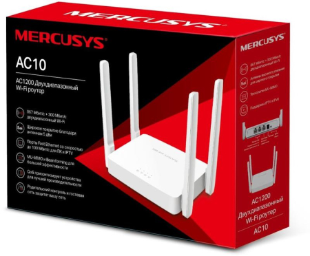 Роутер беспроводной AC10 AC1200 10/100BASE-TX бел. MERCUSYS 1438536