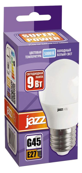 Лампа светодиодная PLED-SP 9Вт G45 шар 5000К холод. бел. E27 820лм 230В JazzWay 2859662A