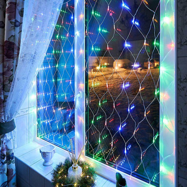 Гирлянда "Сеть" с контроллером 1.5х1.5м 150LED мульти. прозр. провод 12Вт 220В IP20 NEON-NIGHT 215-129