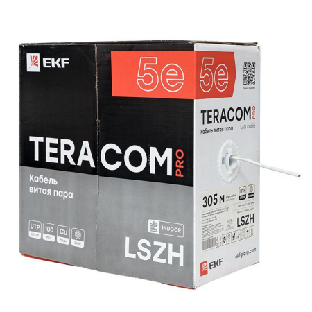 Кабель витая пара U/UTP кат.5E 4 пары 24 AWG solid LSZH нг(А)-HF сер. TERACOM PRO EKF TRP-5EUTP-04LSH-GY-IN3