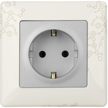 Механизм розетки 1-м СП Valena Life 16А IP2X 250В 2К+З с лиц. панелью безвинт. зажимы алюм. Leg 753621