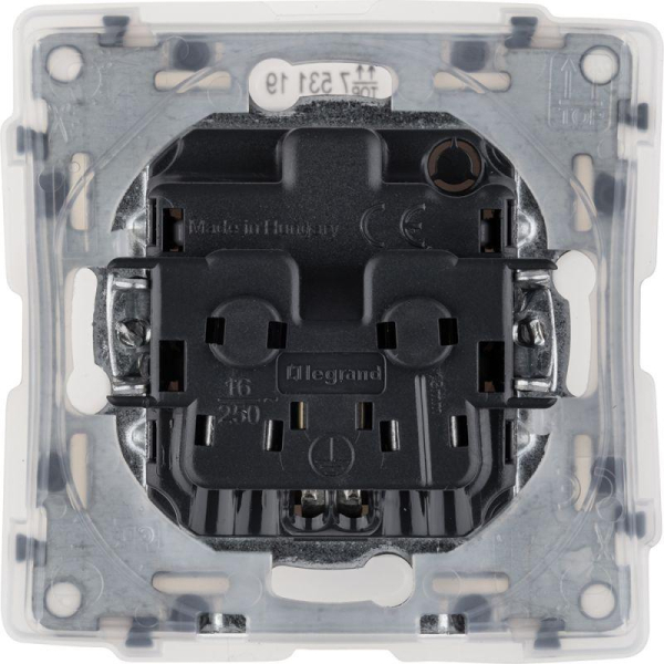 Механизм розетки 1-м СП Valena Life 16А IP44 250В 2К+З защ. шторки откидная крышка бел. Leg 753119