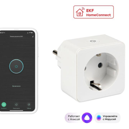 Розетка умная Wi-Fi 1-м 16А IP20 бел. Connect EKF RCS-1-WF