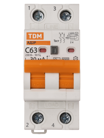 Диф.автомат АД2P 2Р С63 30мА 6кА тип АС TDM