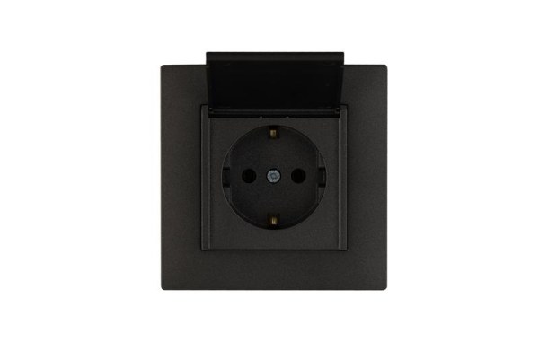 Розетка 1-м с крышкой Karea RIZZ STAR с заземл. дым. металлик Makel 88050029