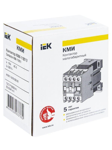 Контактор КМИ-11811 18А 230В/АС3 1НЗ IEK KKM11-018-230-01