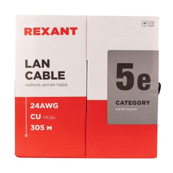 Кабель витая пара U/UTP кат.5E 4х2х24AWG solid CU PE Outdoor черн. (м) Rexant 01-0045