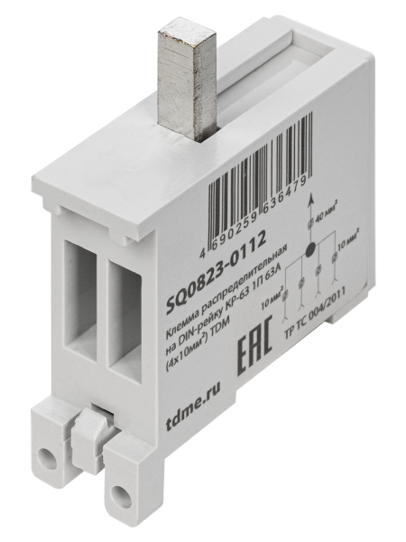 Клемма распределительная на DIN-рейку КР-63 1П 63А (4х10мм²) TDM