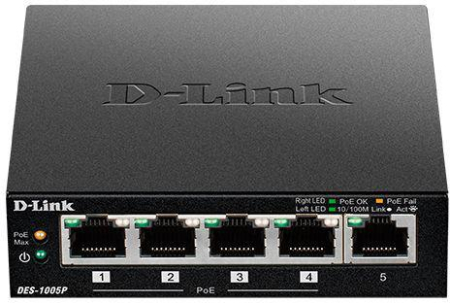 Коммутатор DES-1005P/B1A 5х100Мбайт 4PoE 60Вт неуправляемый D-Link 1088648