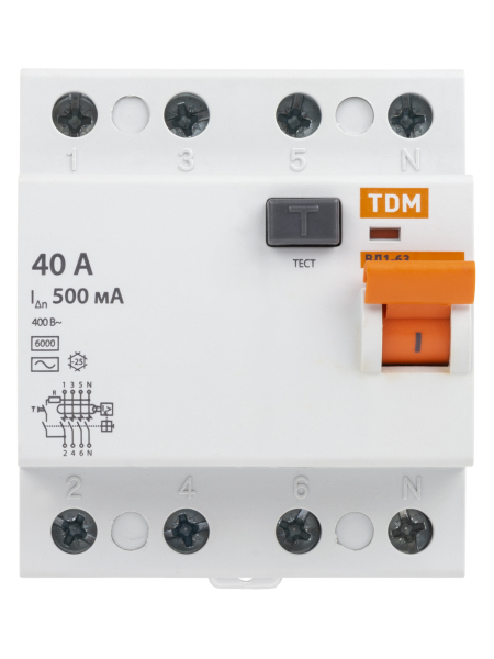 УЗО ВД1-63 4Р 40А 500мА TDM