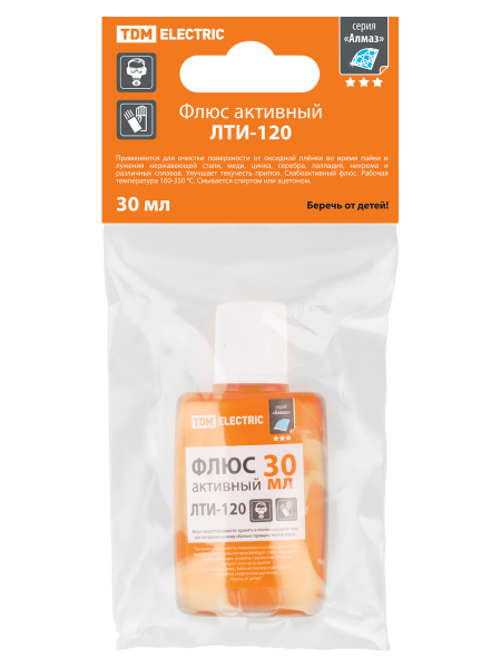 Флюс активный ЛТИ-120, кислотный, 30 мл, дозатор, инд. упаковка, серия "Алмаз" TDM